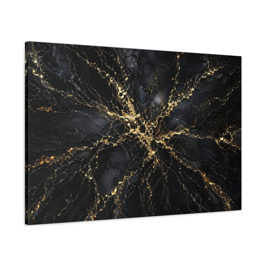 Main Mockup. Abstract Marble Texture Black And Gold shown as stretched canvas wall art