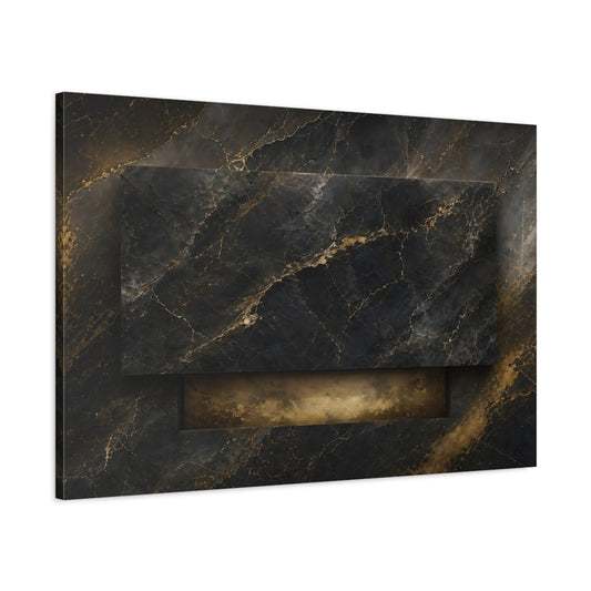 Main Mockup. Abstract Marble Texture Black And Gold shown as stretched canvas wall art