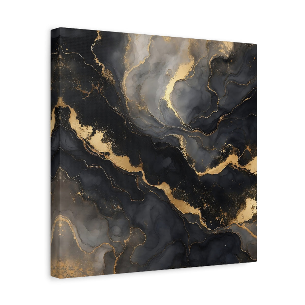 Side Mockup 7. Abstract Marble Texture Black And Gold Marble shown as stretched canvas wall art