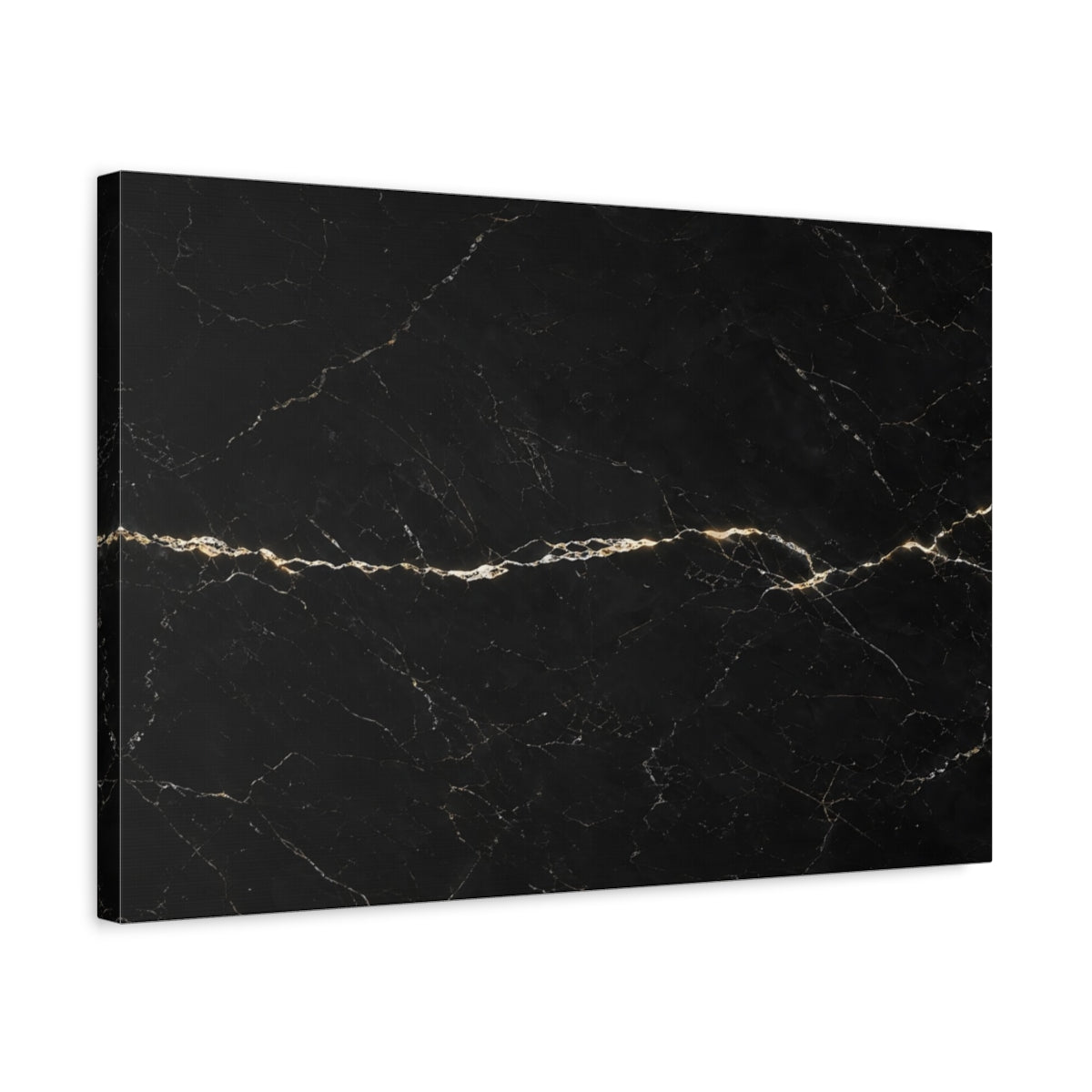 Side Mockup 3. Abstract Marble Texture Black And Gold shown as stretched canvas wall art