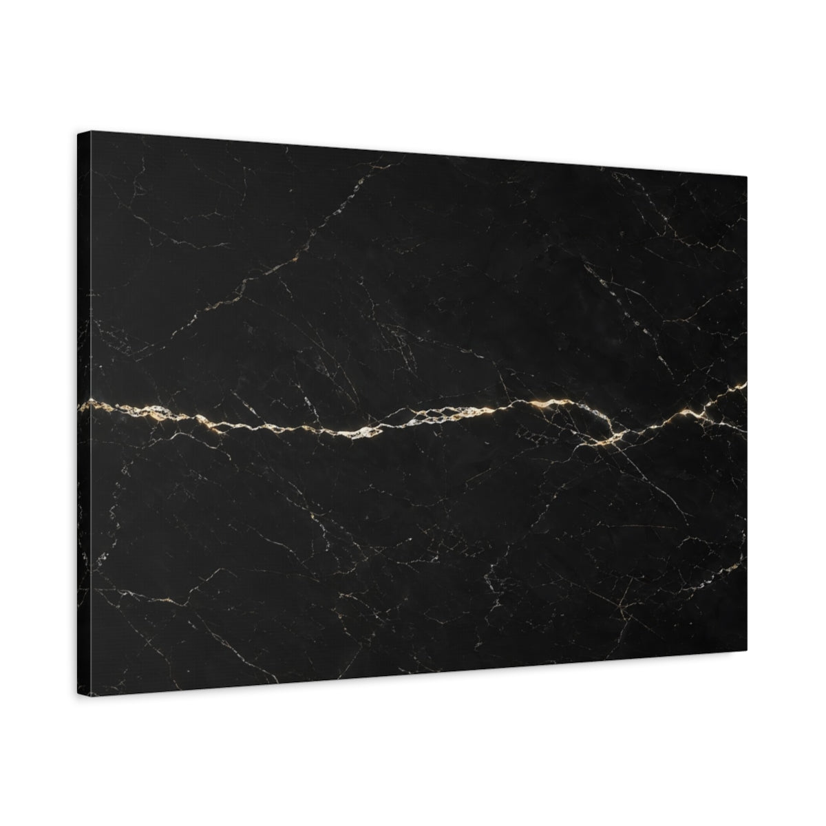 Side Mockup 2. Abstract Marble Texture Black And Gold shown as stretched canvas wall art