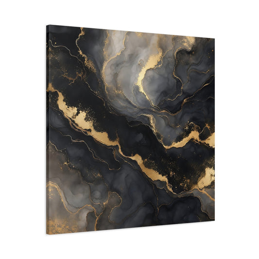 Main Mockup. Abstract Marble Texture Black And Gold Marble shown as stretched canvas wall art