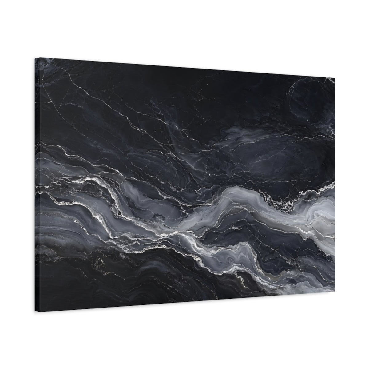Main Mockup. Abstract Marble Texture Black And Grey shown as stretched canvas wall art