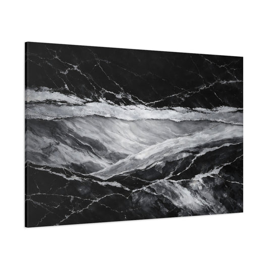 Main Mockup. Abstract Marble Texture Black And Silver shown as stretched canvas wall art