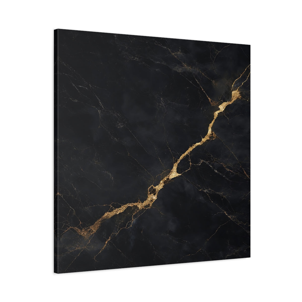 Main Mockup. Abstract Marble Texture Black Gold Abstract shown as stretched canvas wall art