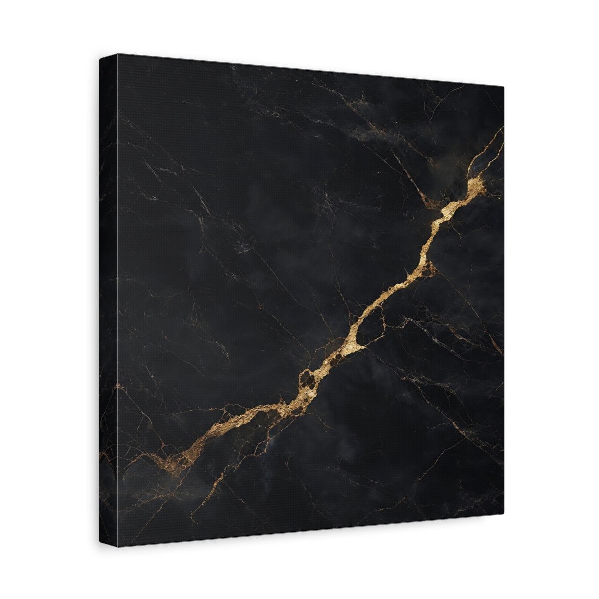 Side Mockup 7. Abstract Marble Texture Black Gold Abstract shown as stretched canvas wall art
