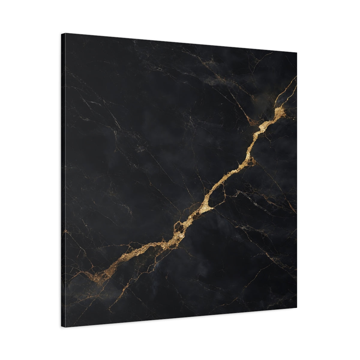 Side Mockup 1. Abstract Marble Texture Black Gold Abstract shown as stretched canvas wall art