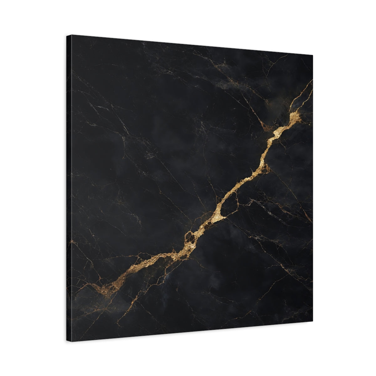 Side Mockup 3. Abstract Marble Texture Black Gold Abstract shown as stretched canvas wall art