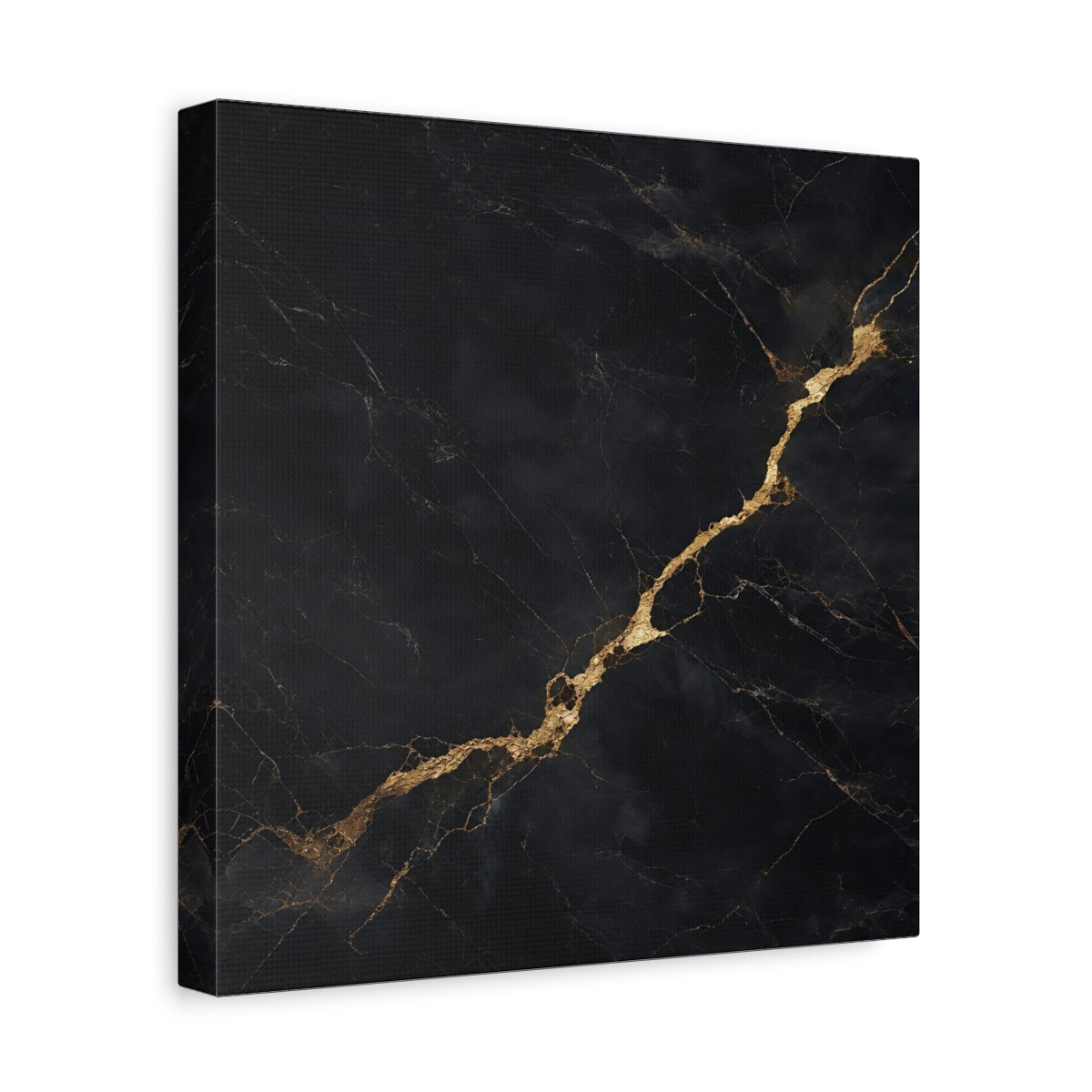 Side Mockup 8. Abstract Marble Texture Black Gold Abstract shown as stretched canvas wall art