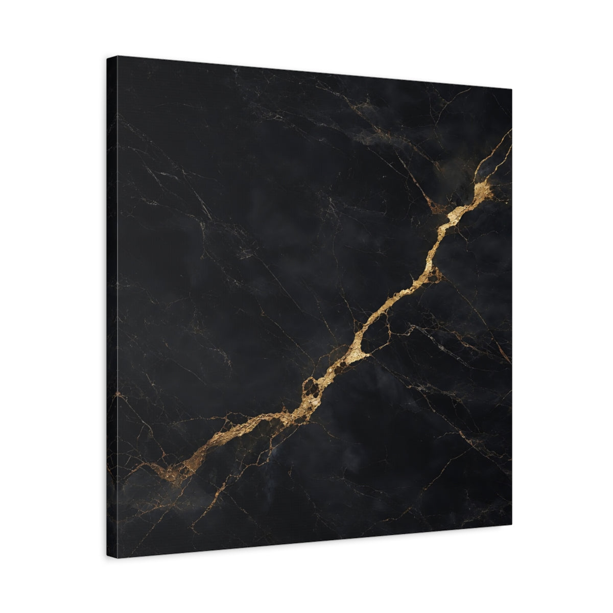Side Mockup 4. Abstract Marble Texture Black Gold Abstract shown as stretched canvas wall art