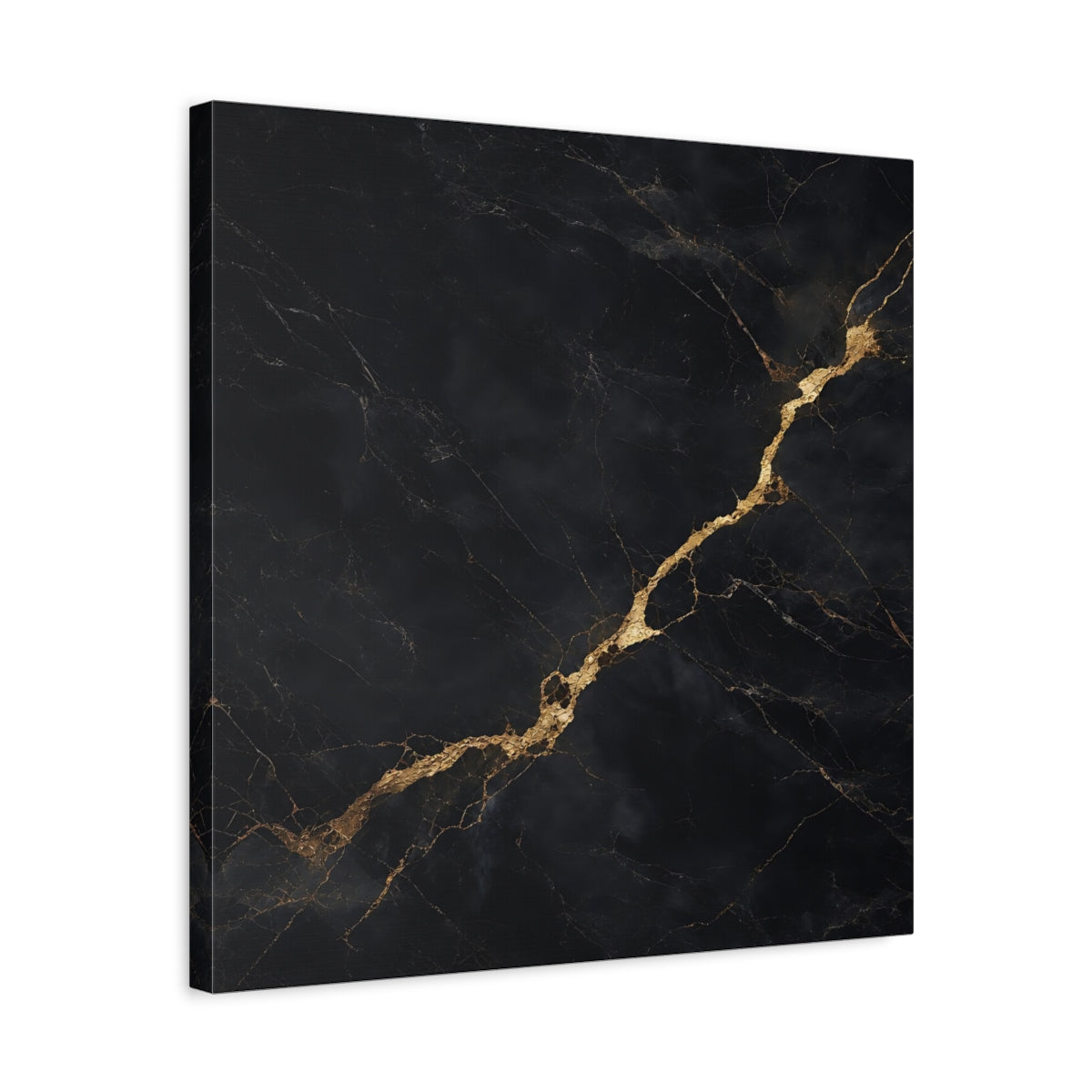 Side Mockup 5. Abstract Marble Texture Black Gold Abstract shown as stretched canvas wall art