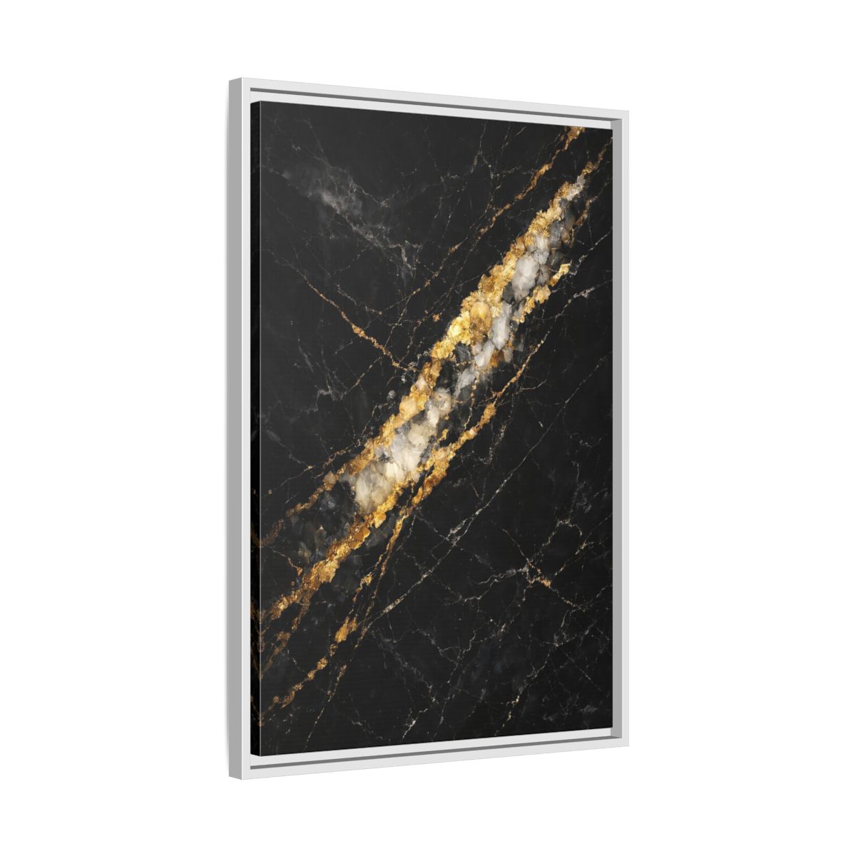 Side Mockup 11. Abstract Marble Texture Black Gold Marble shown as stretched canvas wall art