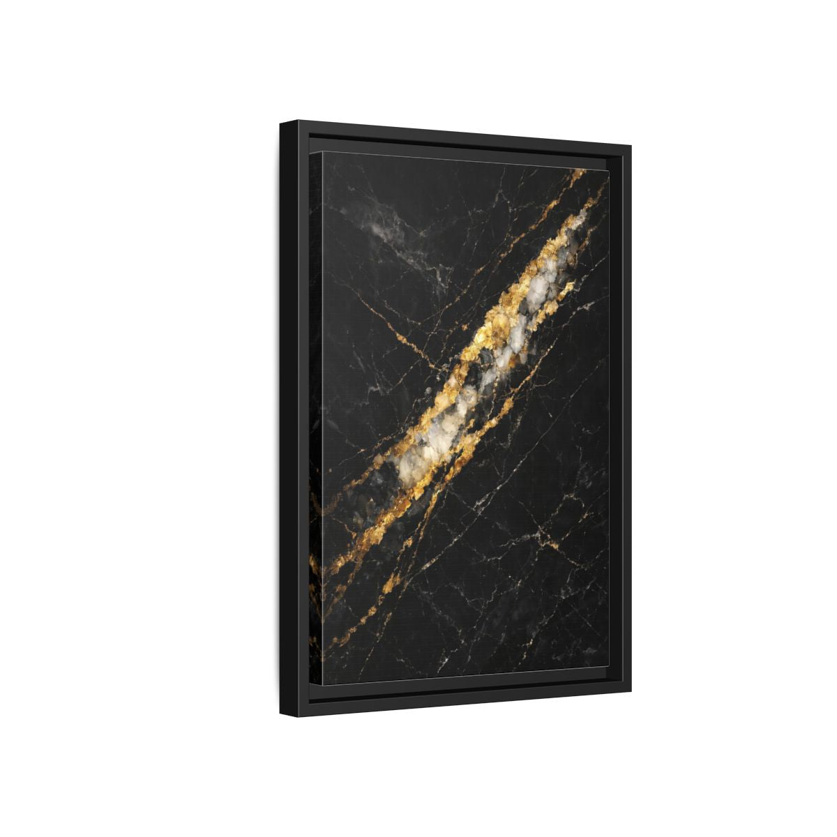 Side Mockup 6. Abstract Marble Texture Black Gold Marble shown as stretched canvas wall art