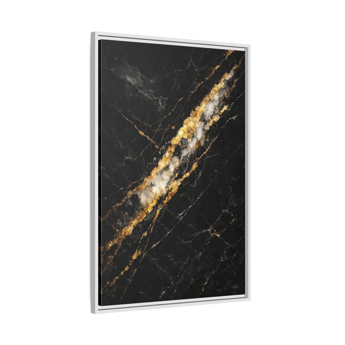 Side Mockup 9. Abstract Marble Texture Black Gold Marble shown as stretched canvas wall art