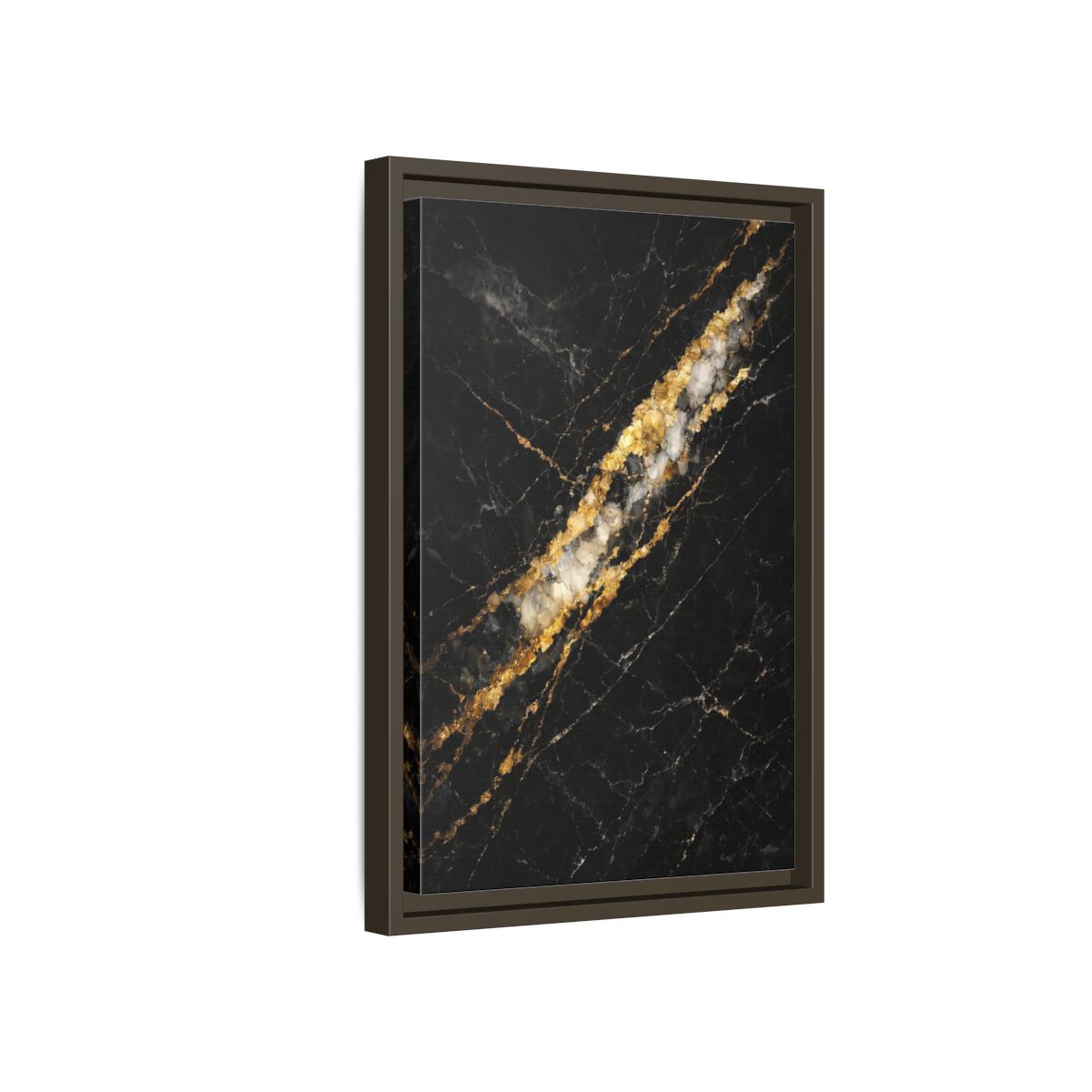 Side Mockup 5. Abstract Marble Texture Black Gold Marble shown as stretched canvas wall art