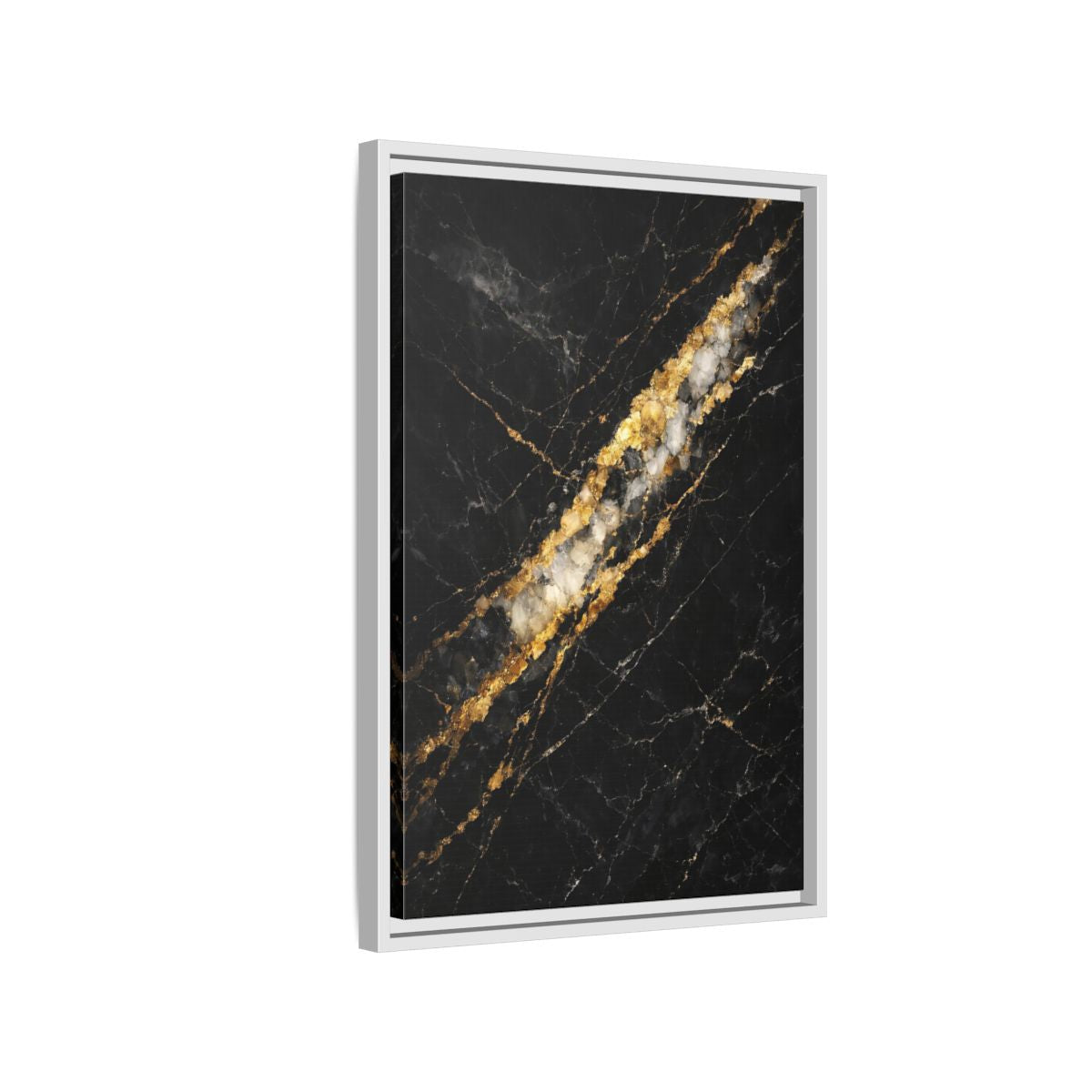 Side Mockup 1. Abstract Marble Texture Black Gold Marble shown as stretched canvas wall art