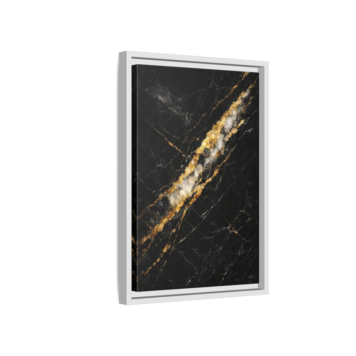 Side Mockup 4. Abstract Marble Texture Black Gold Marble shown as stretched canvas wall art