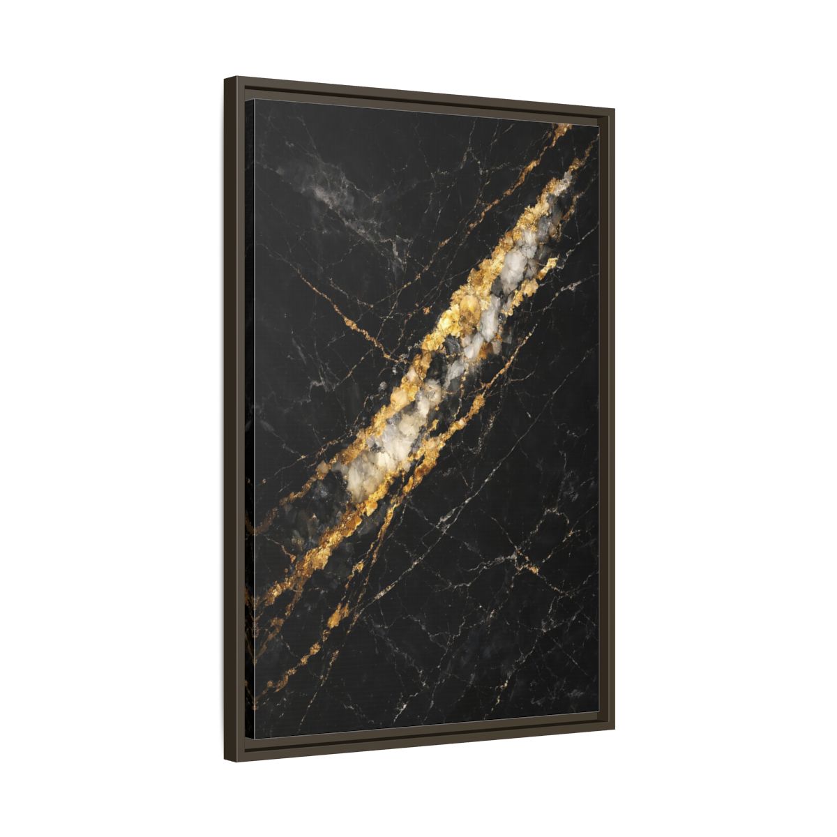 Side Mockup 12. Abstract Marble Texture Black Gold Marble shown as stretched canvas wall art