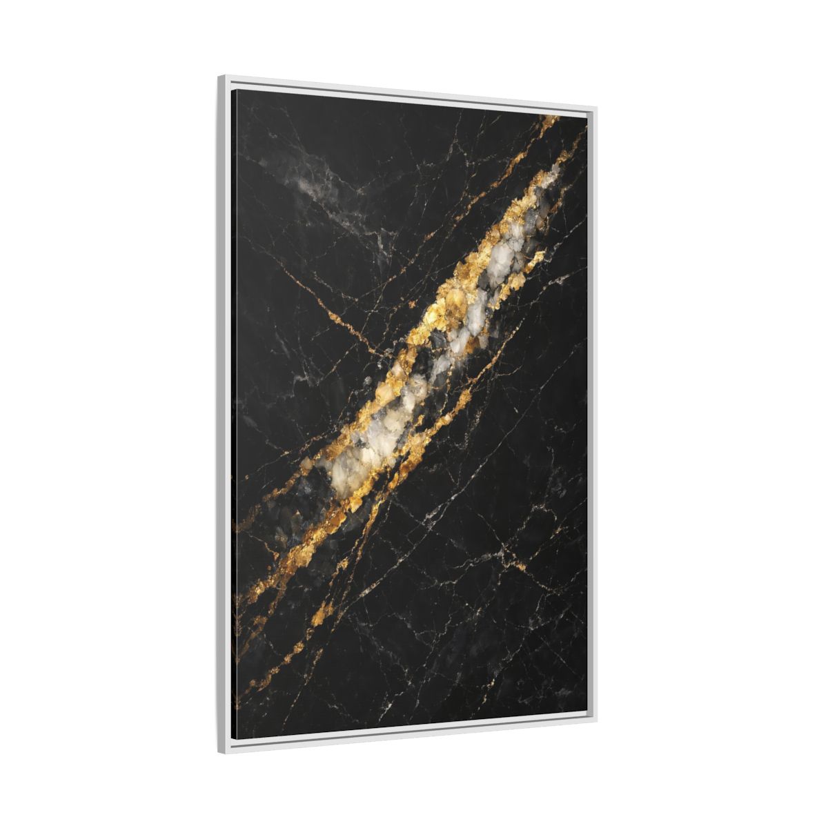 Side Mockup 7. Abstract Marble Texture Black Gold Marble shown as stretched canvas wall art