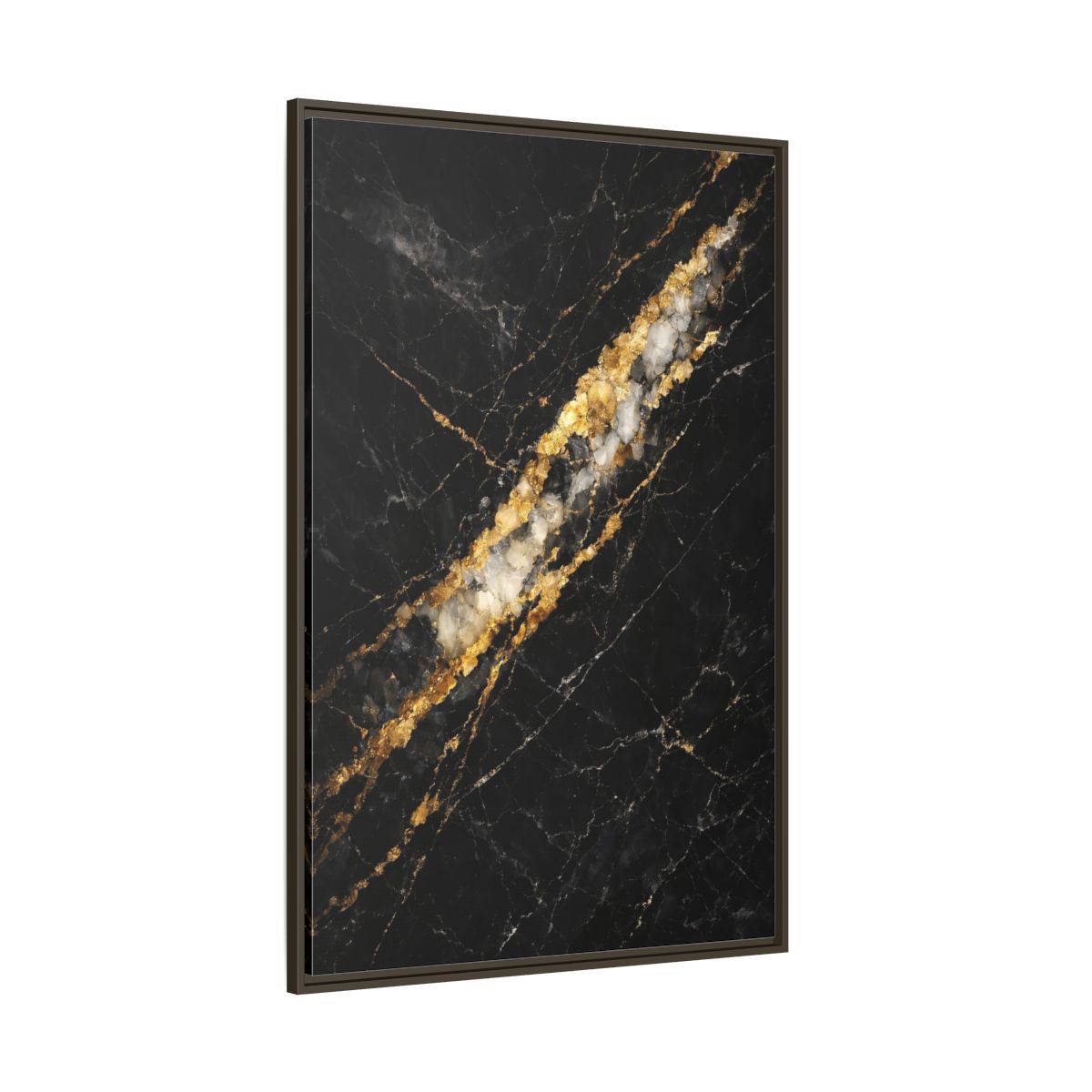 Side Mockup 8. Abstract Marble Texture Black Gold Marble shown as stretched canvas wall art
