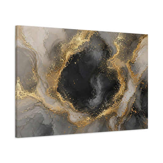 Main Mockup. Abstract Marble Texture Black Gold Gray shown as stretched canvas wall art