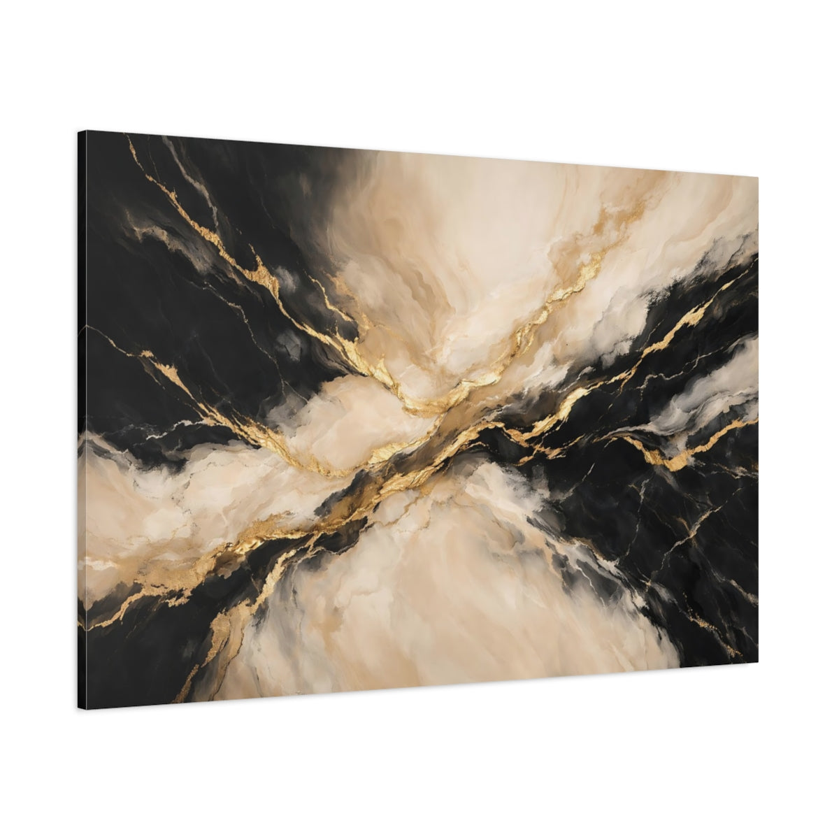 Main Mockup. Abstract Marble Texture Black Gold Marble shown as stretched canvas wall art