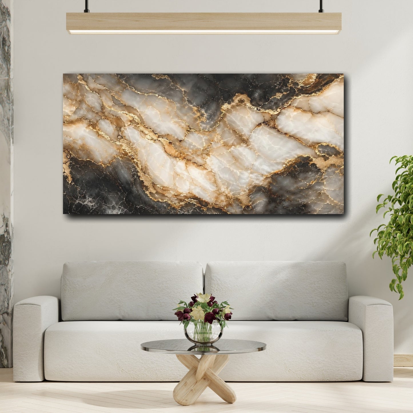 Mockup 3. Abstract Marble Texture Black Gold Marble shown as stretched canvas wall art