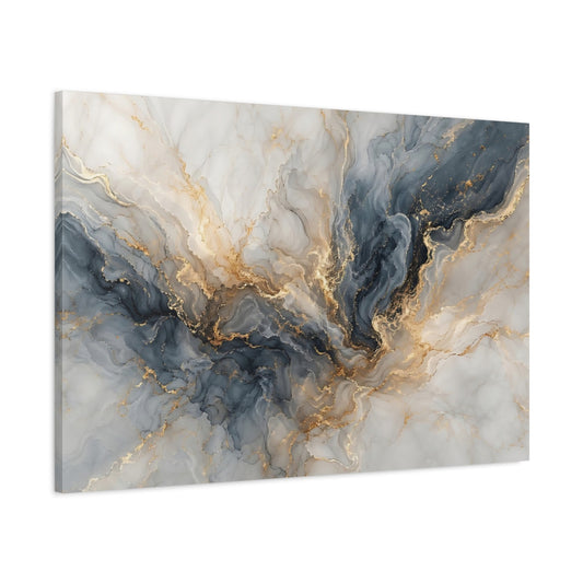 Main Mockup. Abstract Marble Texture Blue And Gold shown as stretched canvas wall art