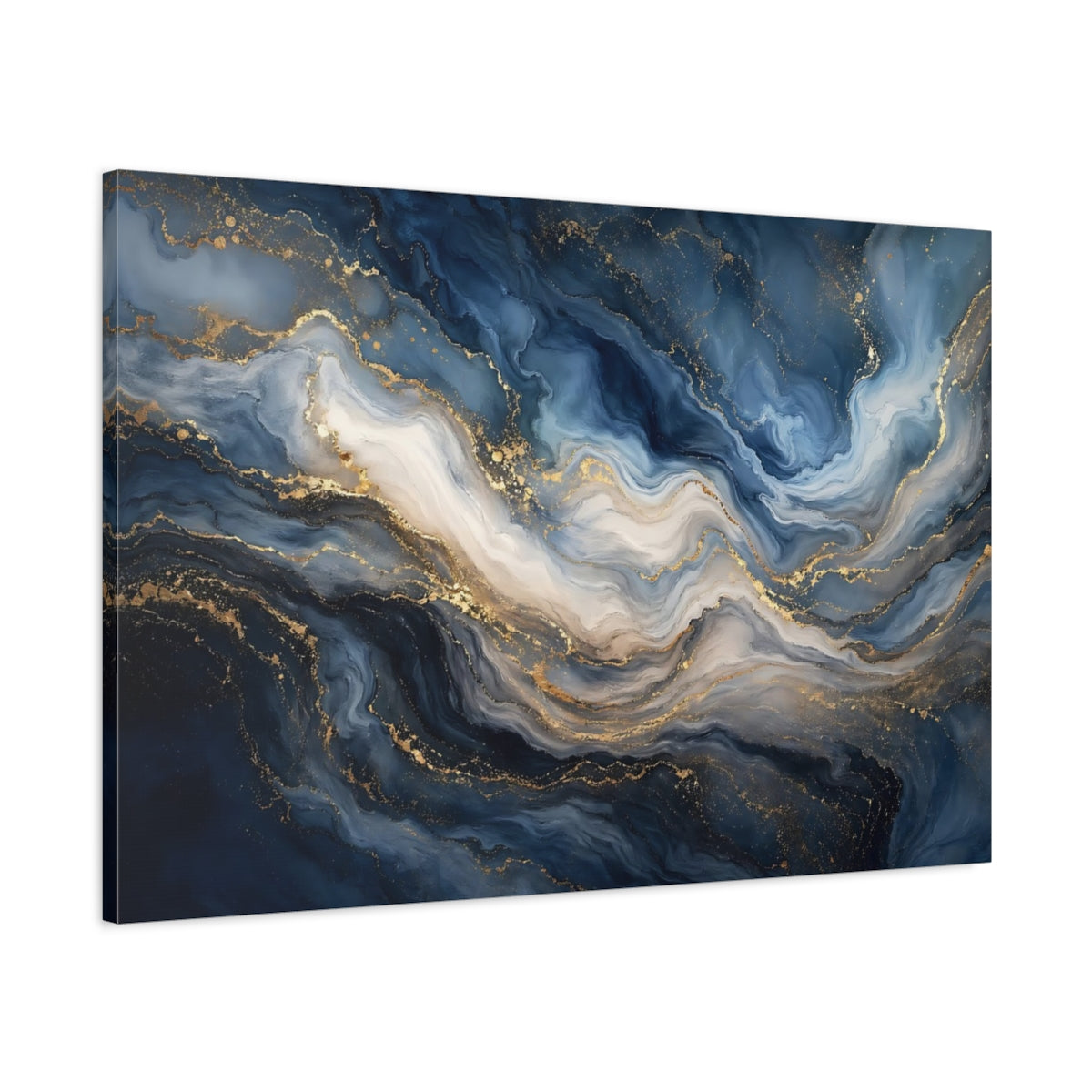 Main Mockup. Abstract Marble Texture Blue Gold Marble shown as stretched canvas wall art