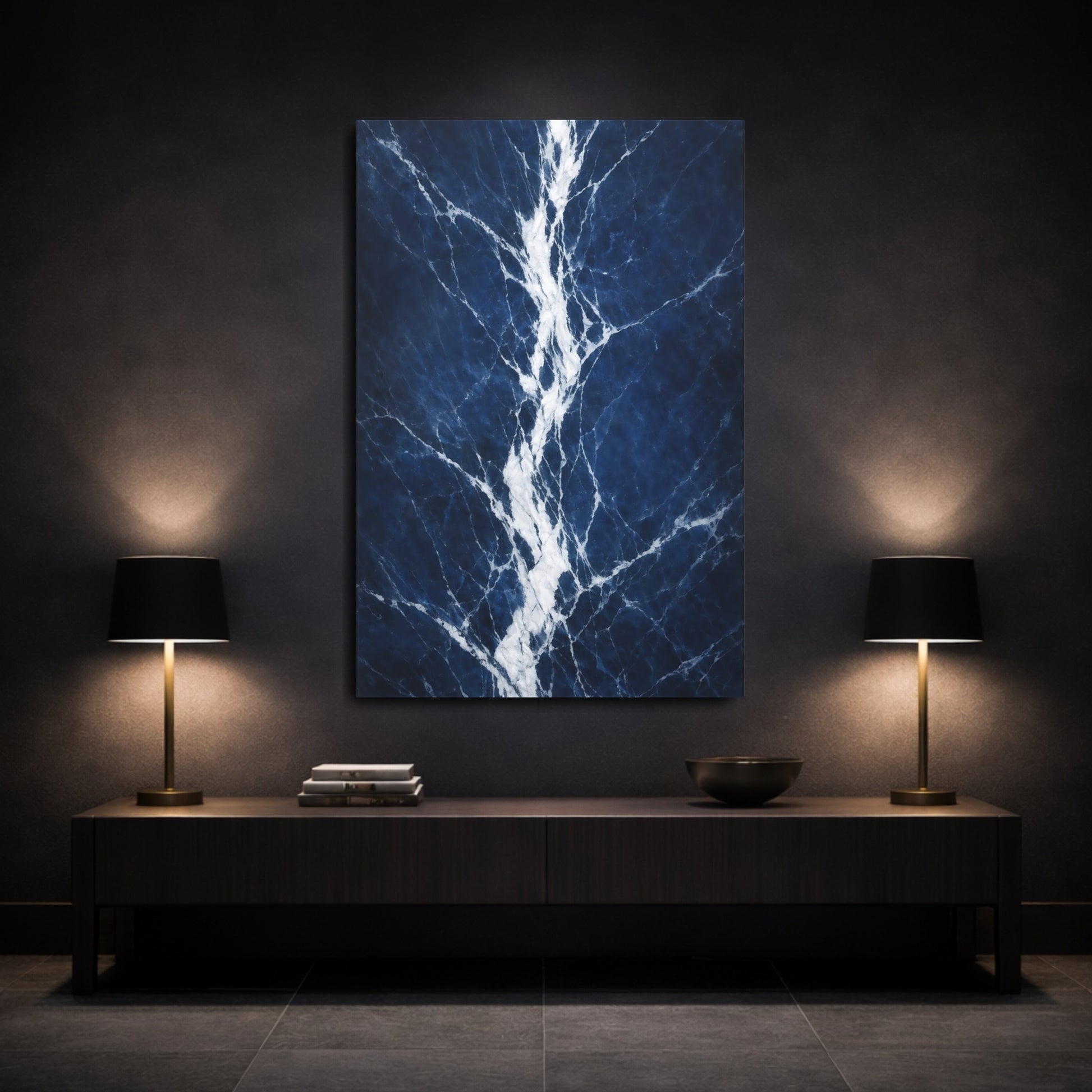Mockup 2. Abstract Marble Texture Blue Marble shown as stretched canvas wall art