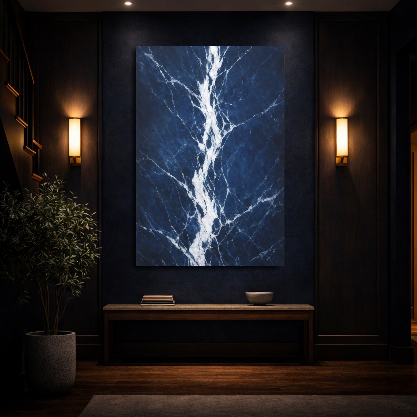 Mockup 3. Abstract Marble Texture Blue Marble shown as stretched canvas wall art
