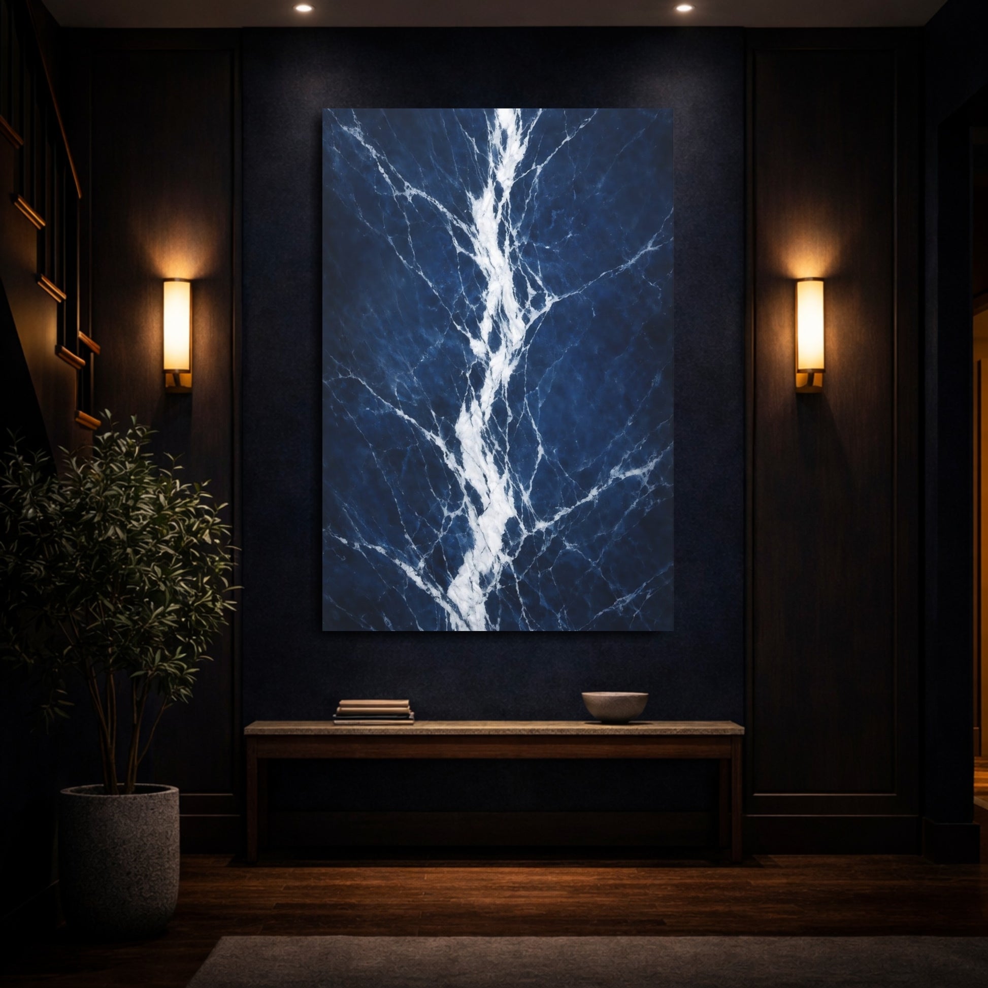 Mockup 3. Abstract Marble Texture Blue Marble shown as stretched canvas wall art