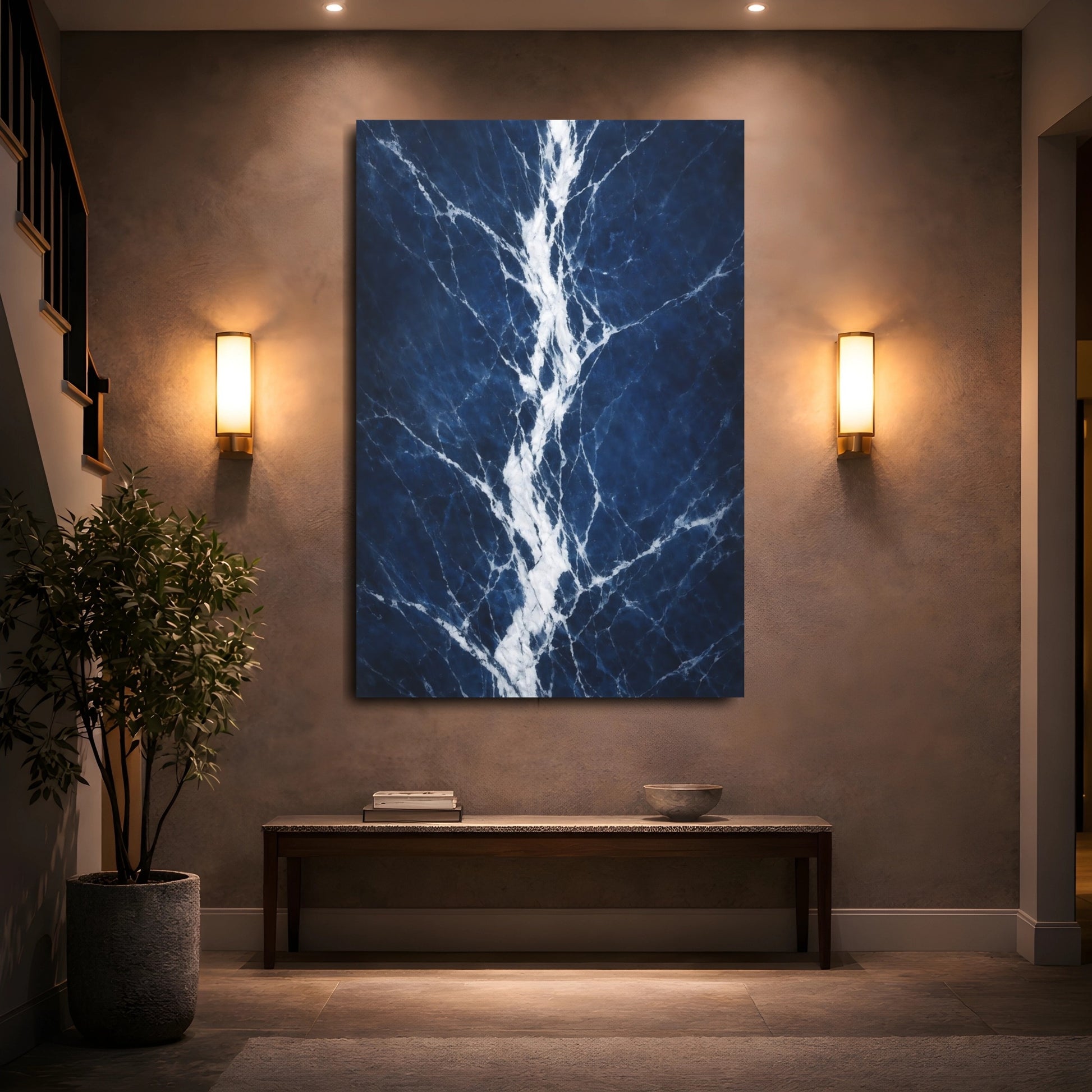 Mockup 4. Abstract Marble Texture Blue Marble shown as stretched canvas wall art