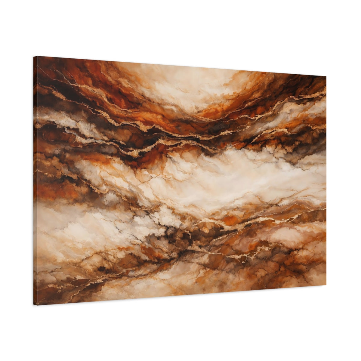 Main Mockup. Abstract Marble Texture Brown Gold Abstract shown as stretched canvas wall art