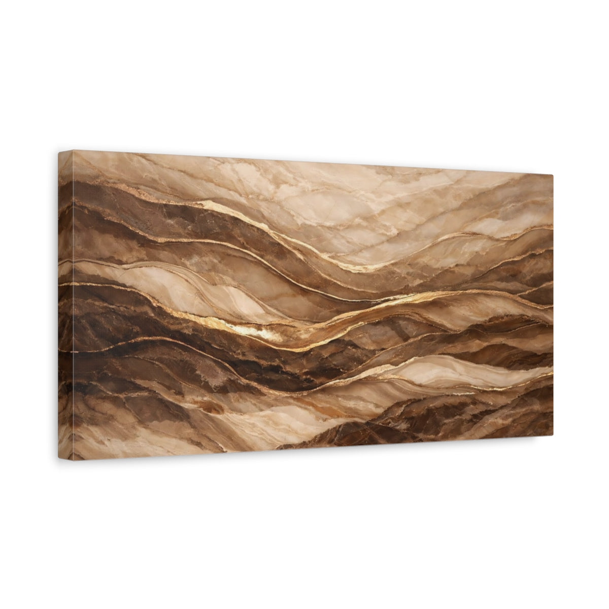 Side Mockup 3. Abstract Marble Texture Brown Gold Marble shown as stretched canvas wall art