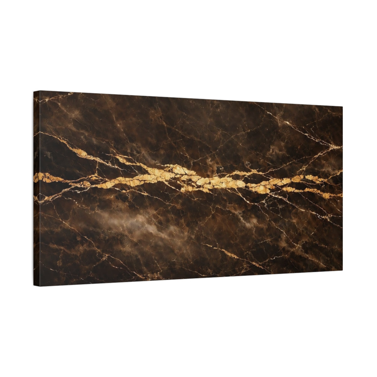 Side Mockup 2. Abstract Marble Texture Brown Gold Marble shown as stretched canvas wall art