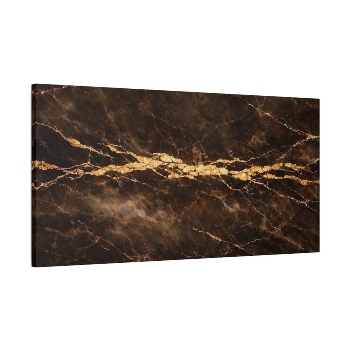 Side Mockup 1. Abstract Marble Texture Brown Gold Marble shown as stretched canvas wall art
