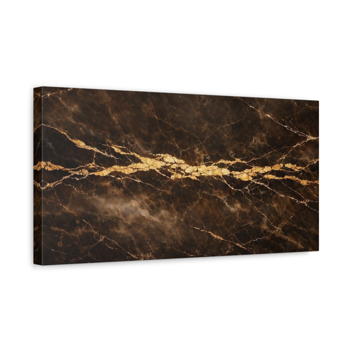 Side Mockup 3. Abstract Marble Texture Brown Gold Marble shown as stretched canvas wall art