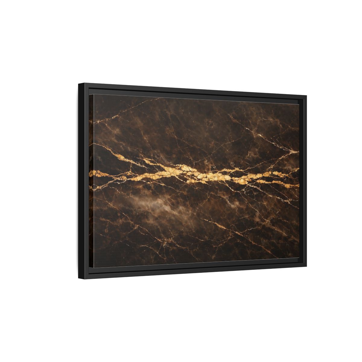 Side Mockup 3. Abstract Marble Texture Brown Gold Marble shown as stretched canvas wall art