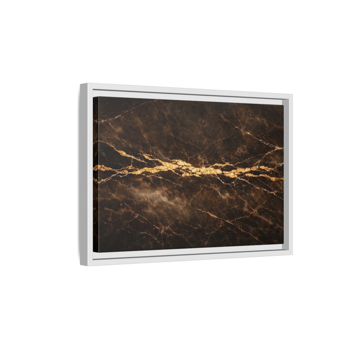 Side Mockup 4. Abstract Marble Texture Brown Gold Marble shown as stretched canvas wall art