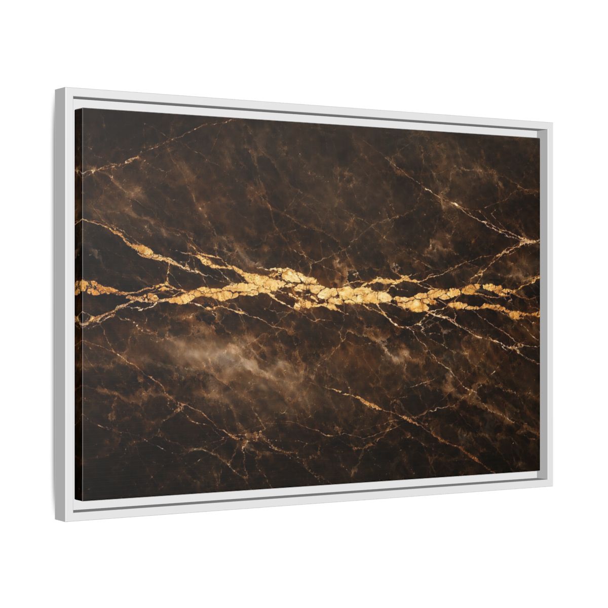 Side Mockup 10. Abstract Marble Texture Brown Gold Marble shown as stretched canvas wall art