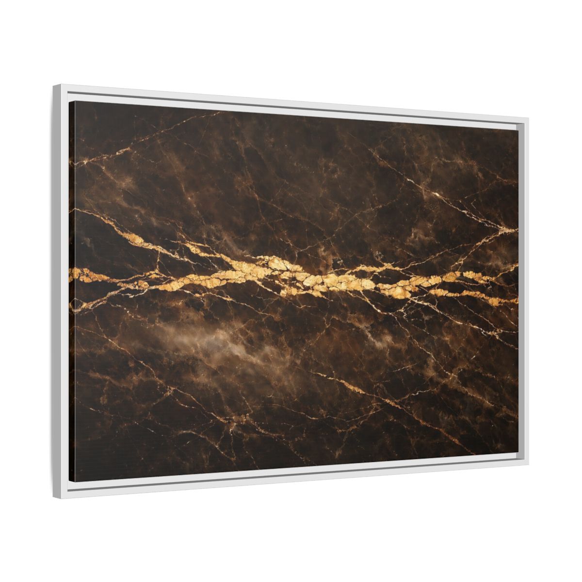 Side Mockup 8. Abstract Marble Texture Brown Gold Marble shown as stretched canvas wall art
