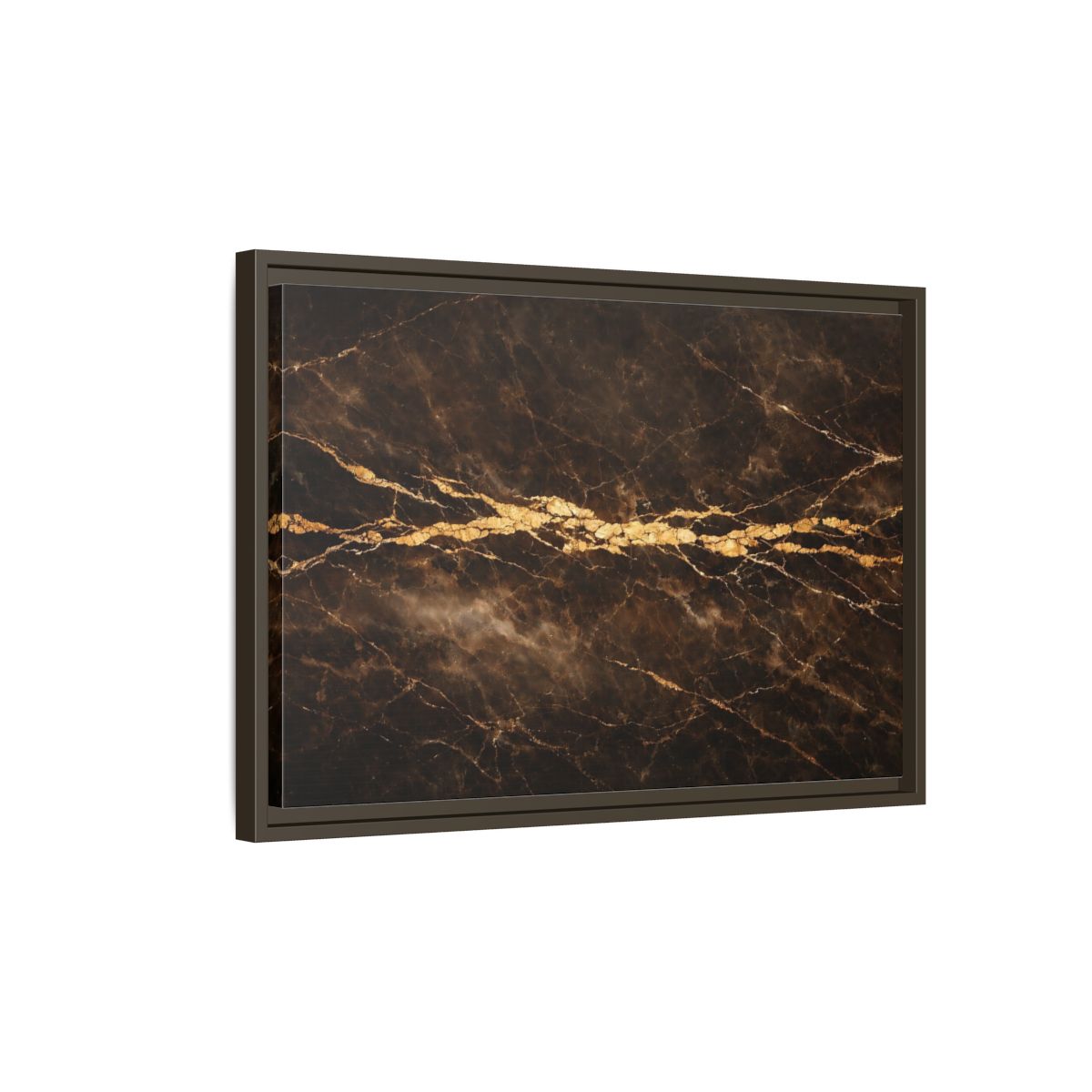 Side Mockup 2. Abstract Marble Texture Brown Gold Marble shown as stretched canvas wall art