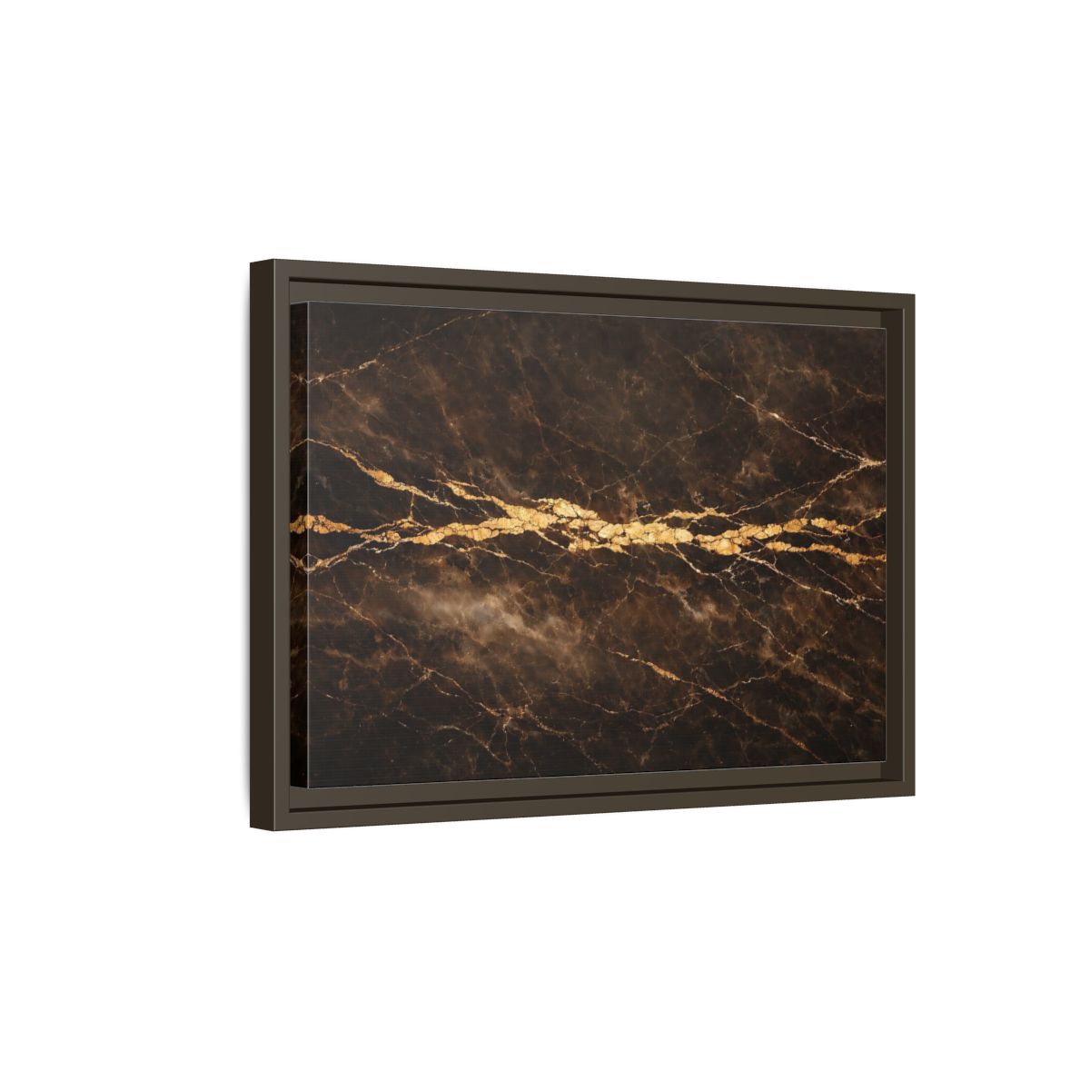 Side Mockup 5. Abstract Marble Texture Brown Gold Marble shown as stretched canvas wall art