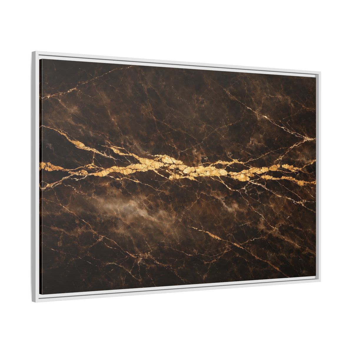 Side Mockup 7. Abstract Marble Texture Brown Gold Marble shown as stretched canvas wall art