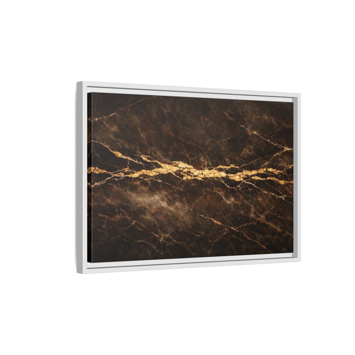 Side Mockup 1. Abstract Marble Texture Brown Gold Marble shown as stretched canvas wall art