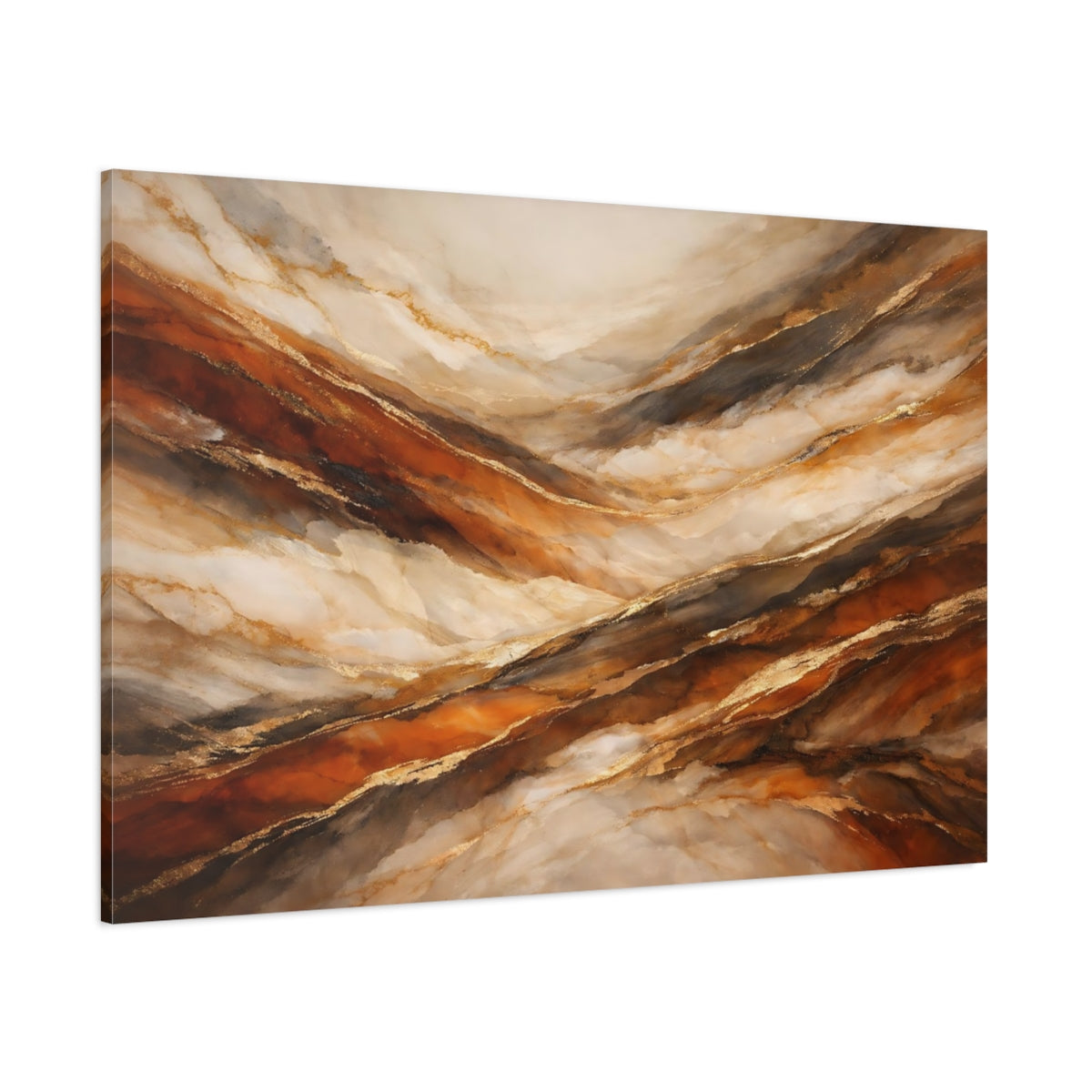 Main Mockup. Abstract Marble Texture Brown Gold Marble shown as stretched canvas wall art