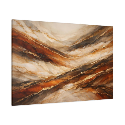 Main Mockup. Abstract Marble Texture Brown Gold Marble shown as stretched canvas wall art