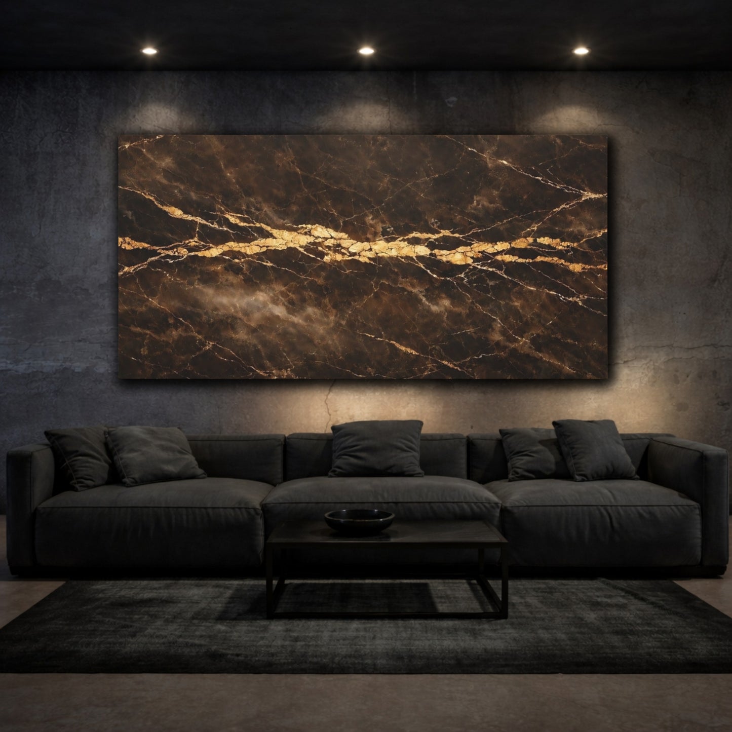 Mockup 2. Abstract Marble Texture Brown Gold Marble shown as stretched canvas wall art