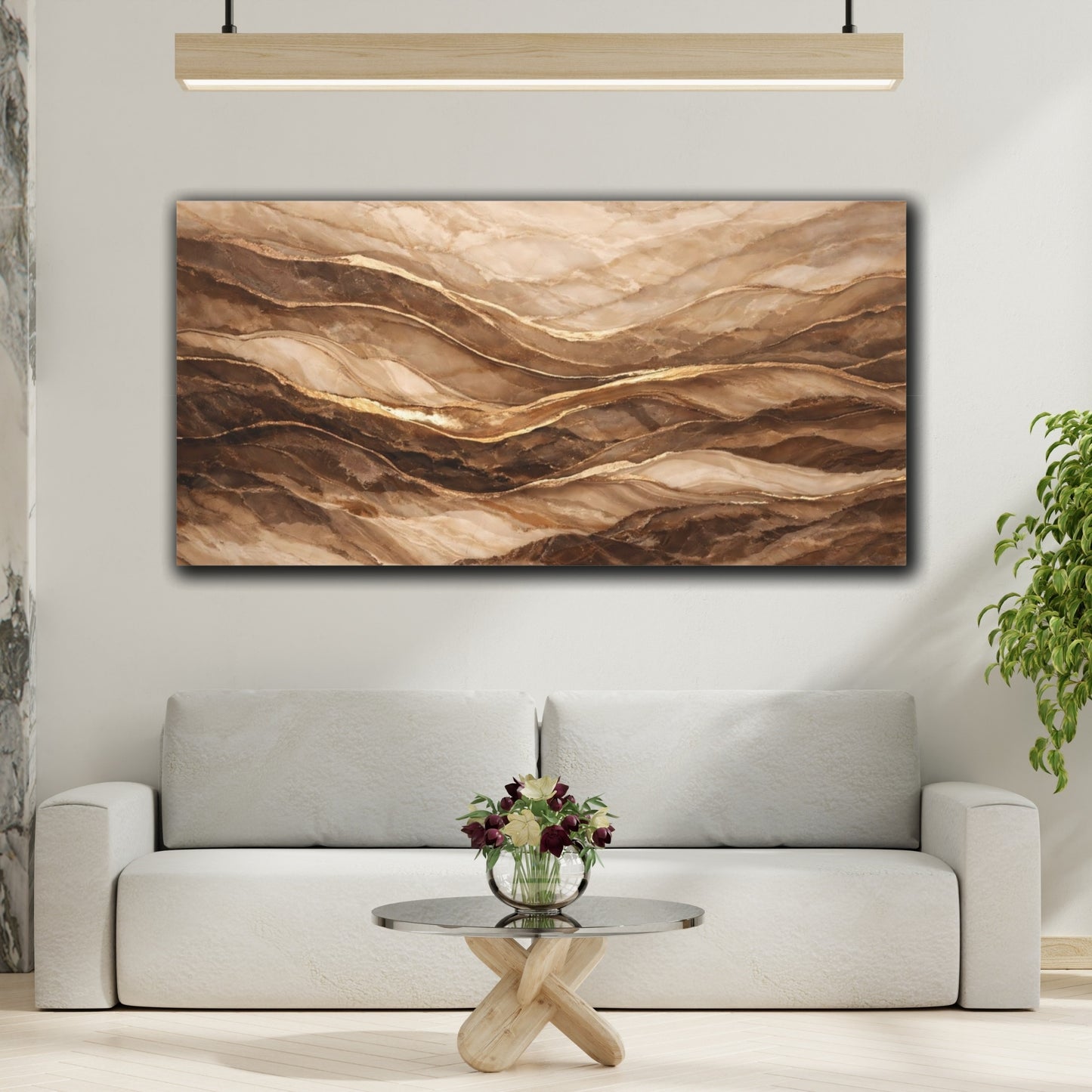 Mockup 3. Abstract Marble Texture Brown Gold Marble shown as stretched canvas wall art